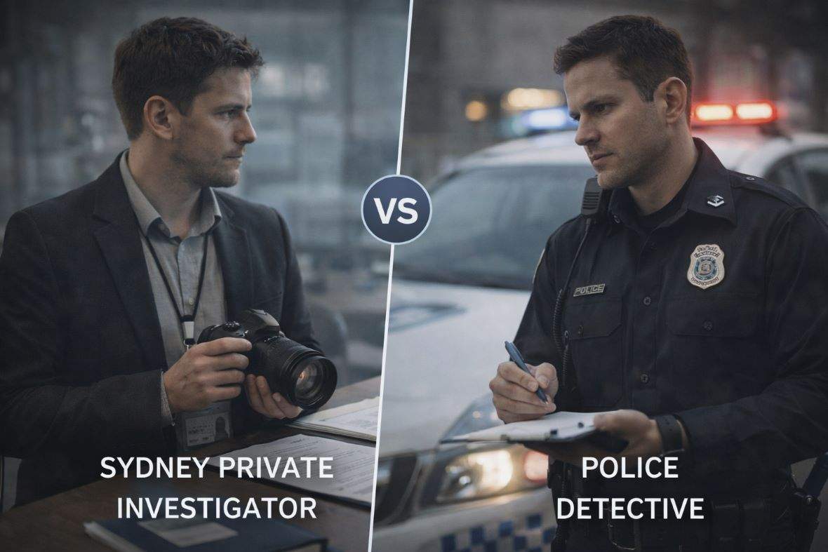 Sydney Private Investigator vs Police Detective: Understanding the Key Differences. Sydney private investigator compared with a police detective, explaining differences in powers, responsibilities, and lawful investigations.
